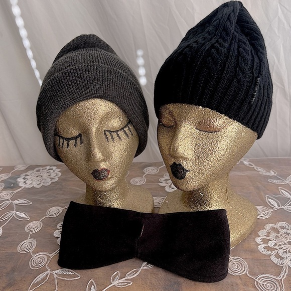 Two winter caps and an ear warmer. one-size-fits-all! ￼